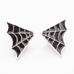 Metal & Black and White Enamel Pair of Spiderweb Lapel Pins (New)